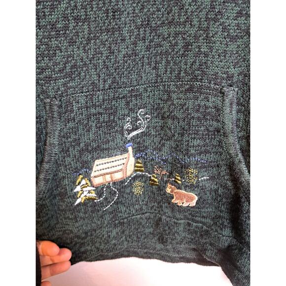 Breckenridge WOMENS 1/4 Zip Pullover Sweater Green Black Marled Scenic Pocket M - Picture 2 of 6